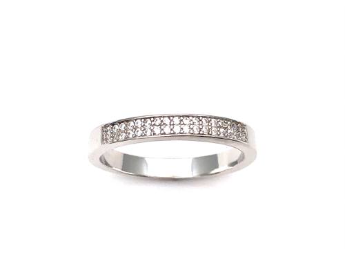 Silver Double Row CZ Half Eternity Ring Size R