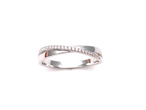 Silver CZ Crossover Half Eternity Ring Size R