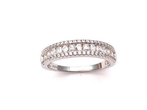 Silver CZ 3 Row Half Eternity Ring Size R