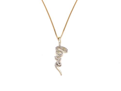 9ct Yellow Gold Diamond Love Pendant & Chain