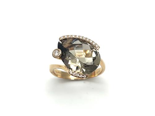 9ct Rose Gold Quartz & Diamond Ring