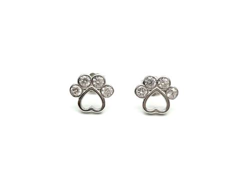 Silver CZ Paw Print Stud Earrings