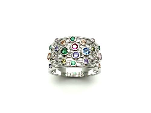 Silver Multicolour CZ Bobble Ring