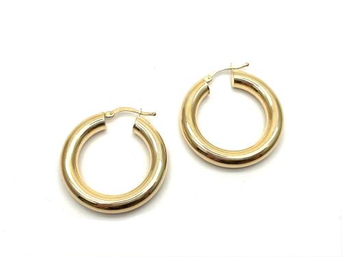 9ct Yellow Gold Plain Hoop Earrings 20mm