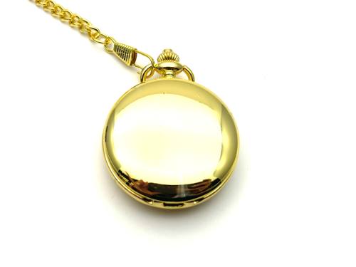 Gold Plated Quartz Sun & Moon Pocket Watch & Chain