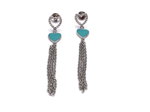 Silver C.Z Turquoise Heart Drop earrings