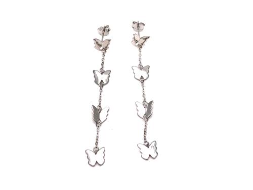 Silver Butterfly Drop Stud Earrings