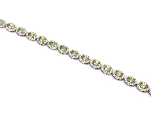 Silver Peridot & CZ Cluster Bracelet 7-7.5 Inch