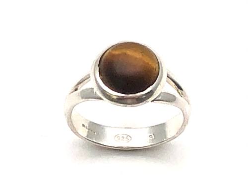 Silver Round Tigers Eye Ring Size N