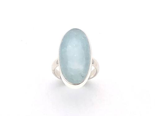 Silver Aquamarine Oval Shaped Ring Size L