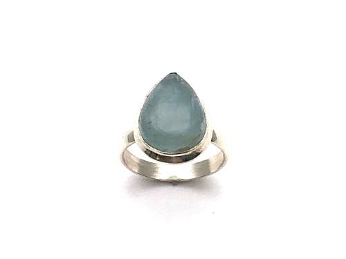 Silver Aquamarine Teardrop Ring Size P