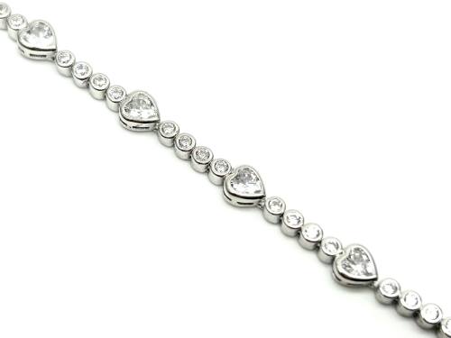 Silver CZ Hearts Tennis Bracelet