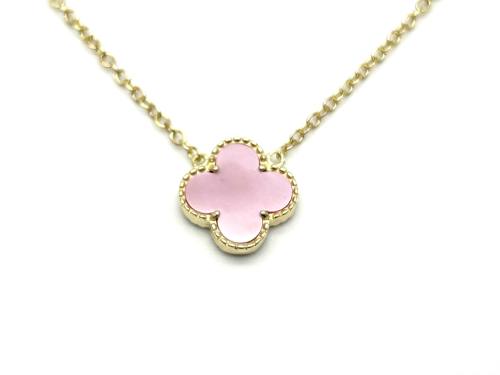 Silver Gold Plated Pink Clover Pendant & Chain