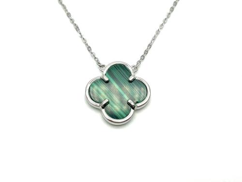 Silver Green Clover Pendant & Chain