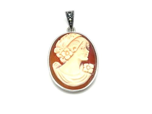 Silver Cameo & Marcasite Pendant