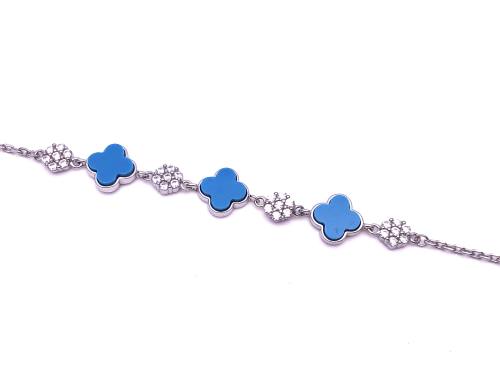 Silver Turquoise & CZ Multi Clover Bracelet