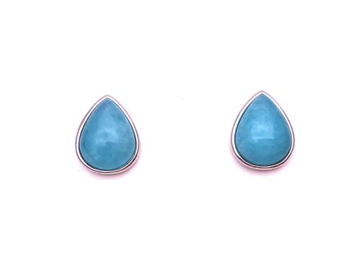 Silver Amazonite Pear Shape Stud Earrings