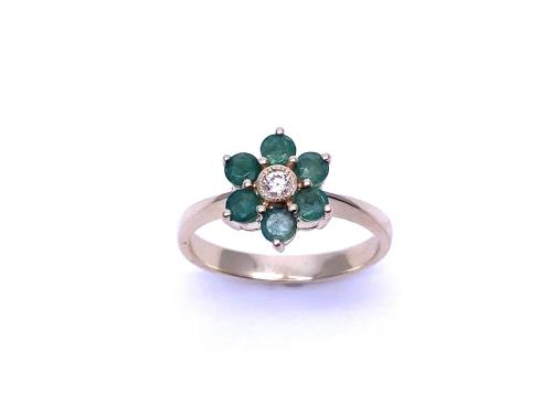 9ct Yellow Gold Emerald & Diamond Cluster Ring