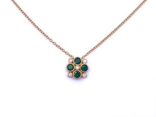 9ct Emerald & Diamond Cluster Pendant & Chain