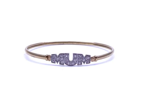 9ct Yellow Gold CZ Mum Design Bangle