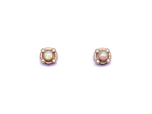 9ct Yellow Gold Opal & Diamond Stud Earrings