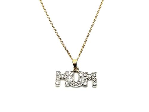 9ct Yellow Gold CZ Mum Pendant & Chain