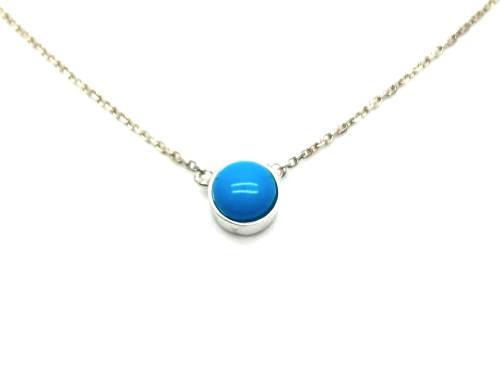 Silver Round Created Turquoise Pendant & Chain