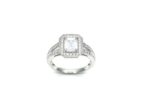 Silver CZ Emerald Cut Cluster Ring