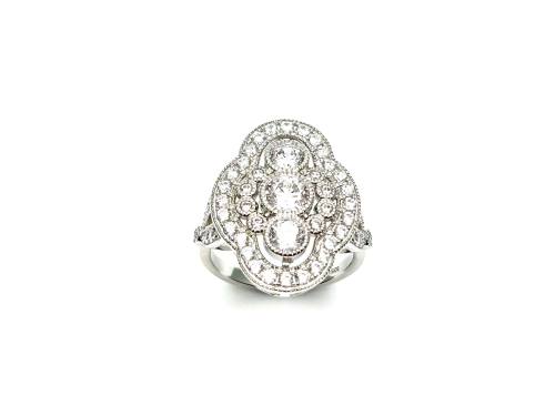 Silver CZ Art Deco Style Cluster Ring