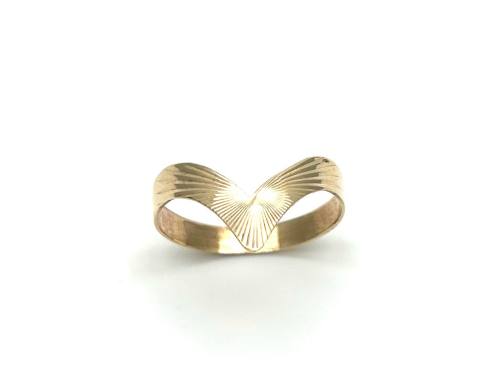 9ct Yellow Gold Patterned Wishbone Ring