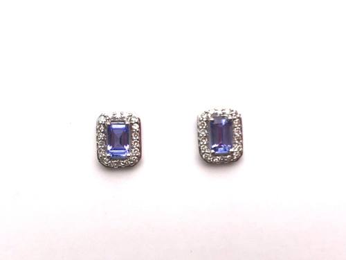 9ct White Gold Tanzanite and Diamond Stud Earrings