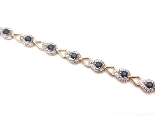 9ct Gold Sapphire & Diamond Bracelet 7 inch