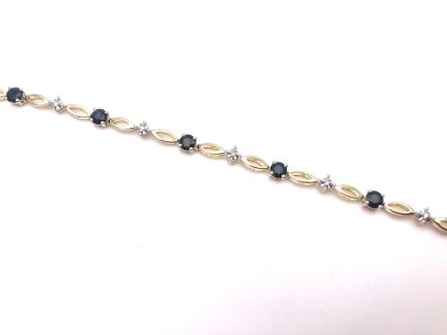 9ct Yellow Gold Sapphire & Diamond Bracelet 7 inch