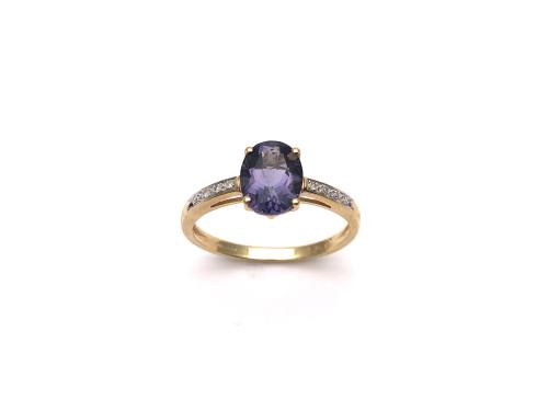 9ct Iolite And Diamond Solitaire Ring