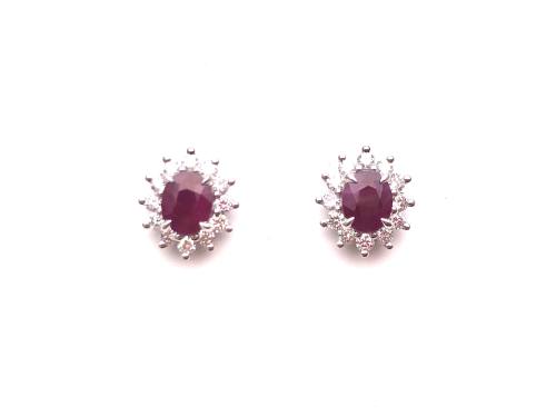 18ct Yellow Gold Ruby & Diamond Cluster Earrings