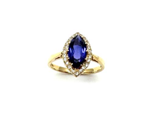 18ct Synthetic Sapphire Halo Ring