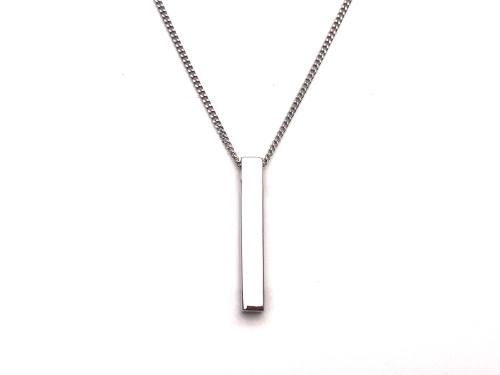 Silver Solid Long Bar Pendant & Chain 18 Inch