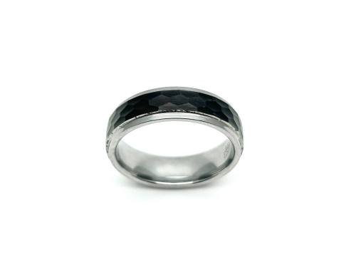 Tungsten Carbide Hammered Black IP Plating Ring