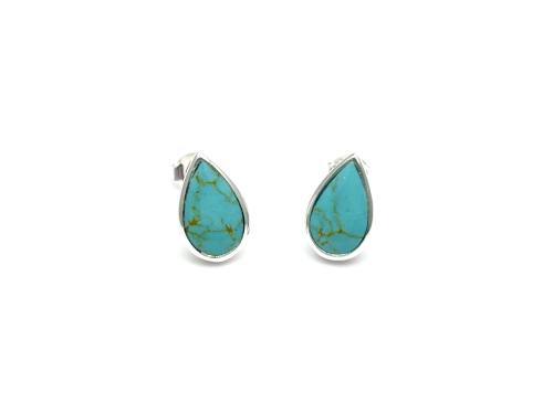 Silver Turquoise Teardrop Stud Earrings