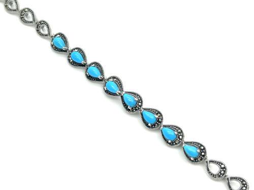 Silver Created Turquoise & Marcasite Bracelet