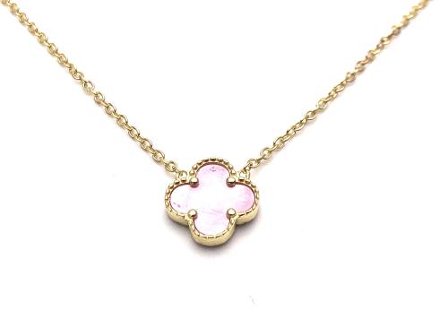 Silver Gold Plated Pink Clover Leaf Necklet 16+18