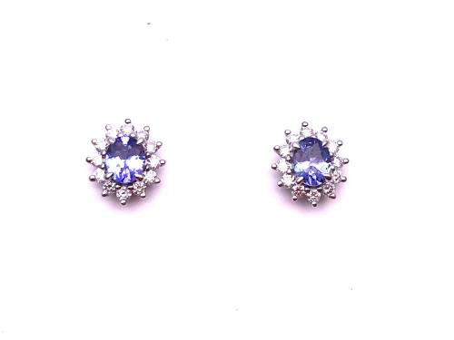 9ct White Gold Tanzanite & Diamond Stud Earrings