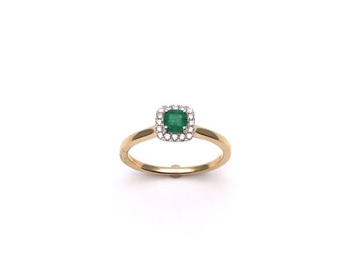 9ct Yellow Gold Emerald & Diamond Cluster Ring