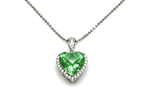 Silver Green Obsidian & CZ Heart Pendant & Chain