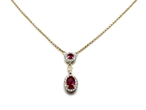 9ct Yellow Gold Ruby & Diamond Necklet 16-17 Inch