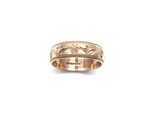 9ct Yellow Gold Patterned Wedding Ring