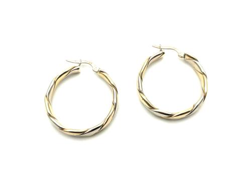 9ct Two Colour Gold Twised Hoops