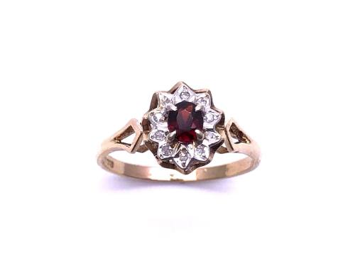 9ct Yellow Gold Garnet & Diamond Ring