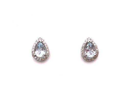 9ct Aquamarine and Diamond Stud Earrings 0.14ct