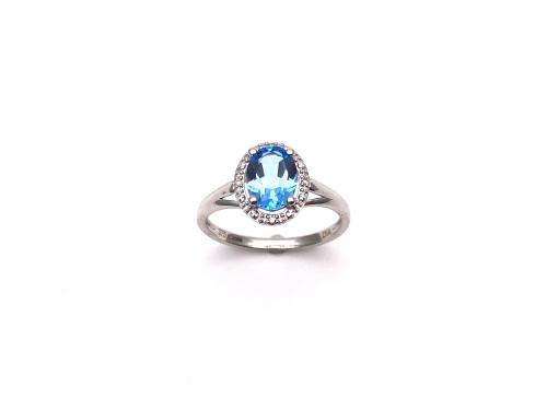 9ct White Gold Blue Topaz & Diamond Cluster Ring